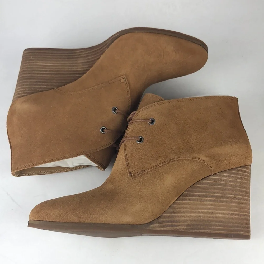 NEW Lucky Brand Shiijo Brown Lace Up Chic Ankle Boots Wedges 11
